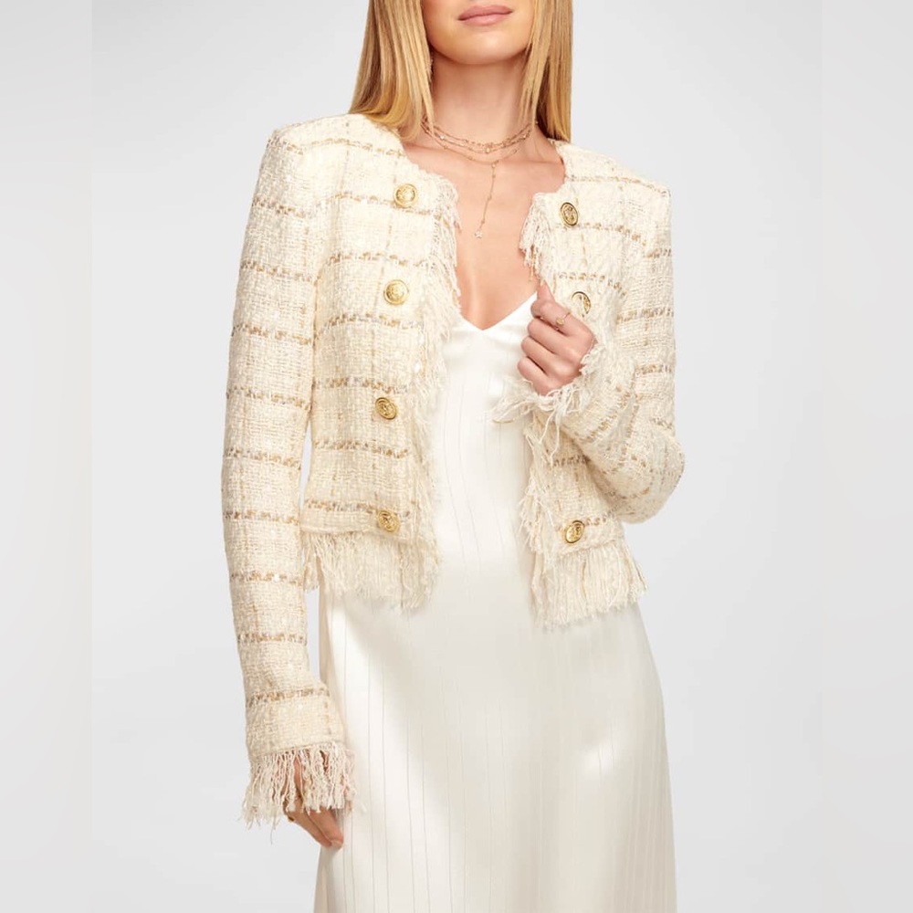 New! Ramy Brook Anna Tweed Fringe Jacket, sz 4